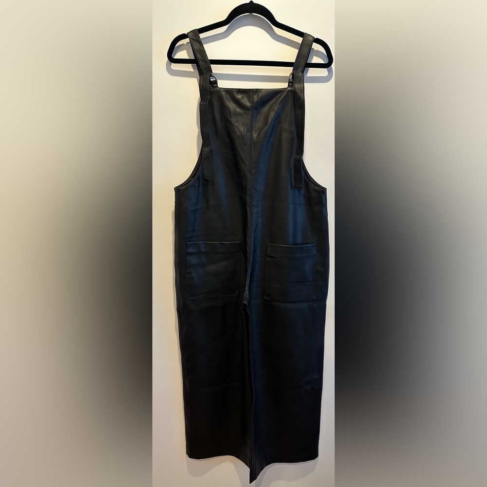 Zara Black Leather Look Overalls - New